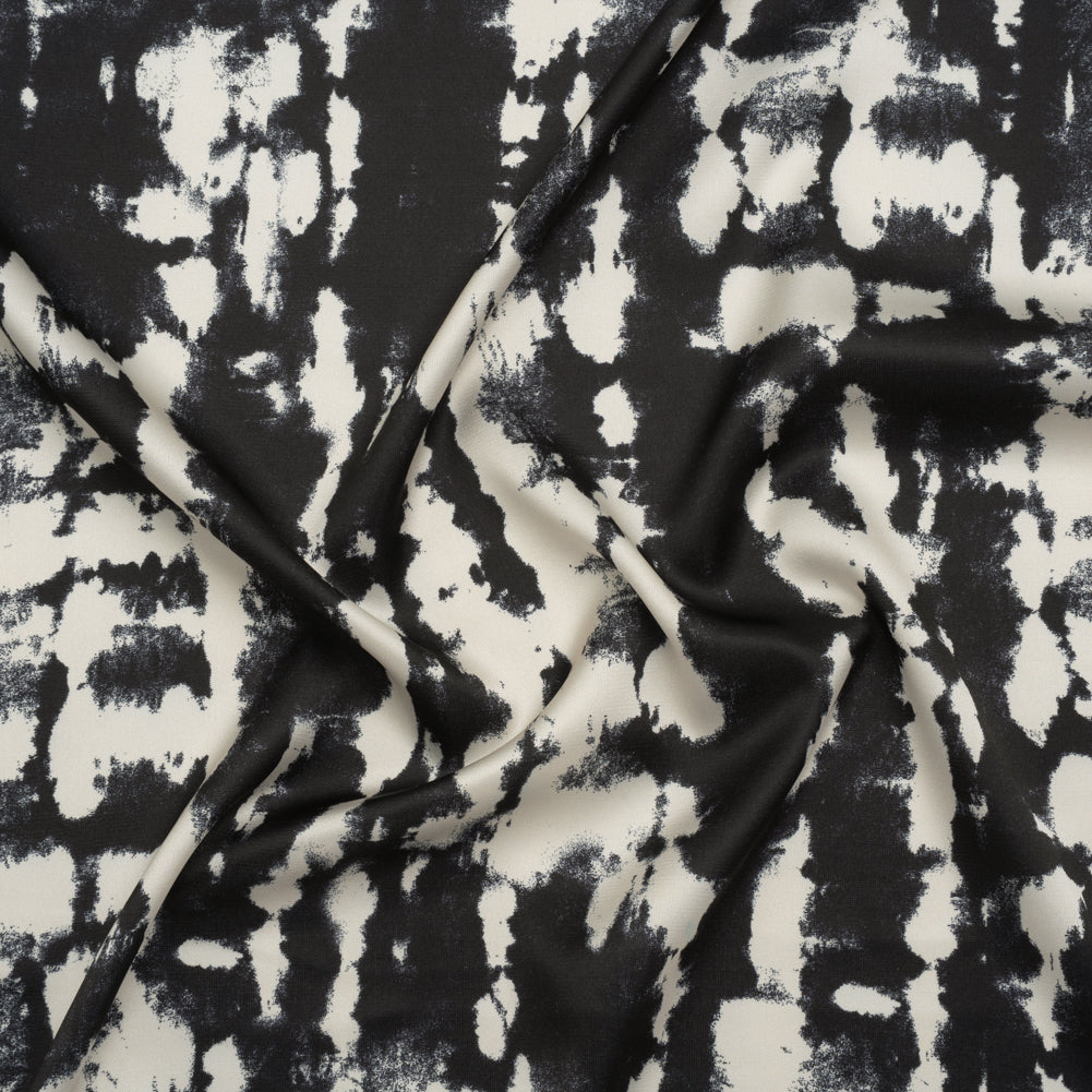 Stretch Polyester Charmeuse Print - Black and Cream Tie Dye - Designer Deadstock - Joann Fabrics