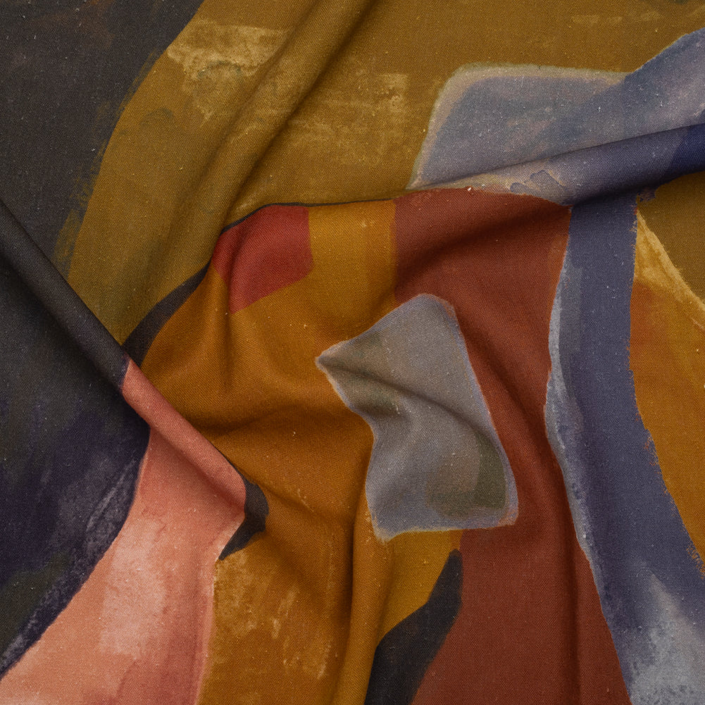 Linen and Rayon Woven - Earth Red, Ochre and Navy Abstract - Mood Exclusive Tectonic Tempo Print - Joann Fabrics