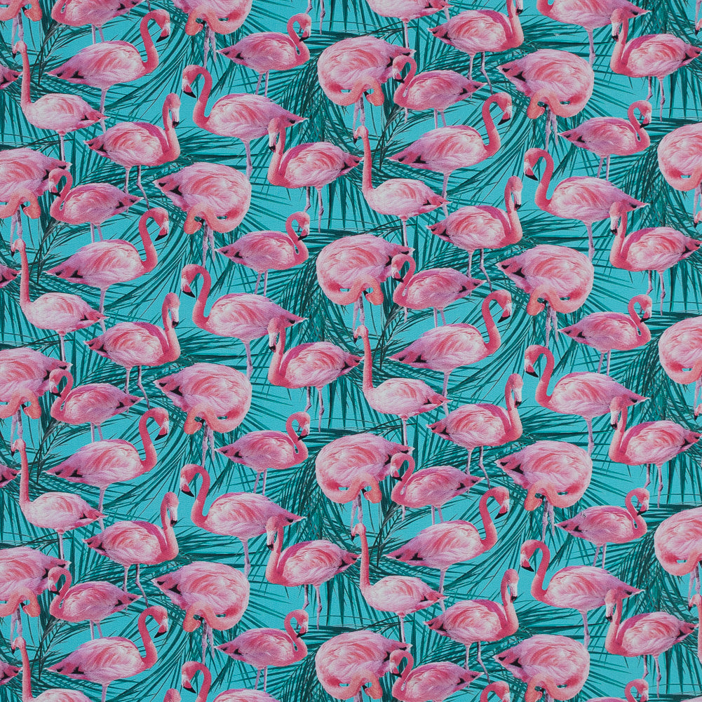 Organic Viscose Batiste - Pink and Blue Flamingos and Palm Leaves - Joann Fabrics