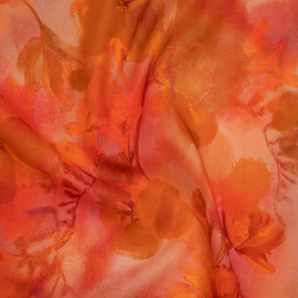 Linen and Rayon Woven - Orange, Red and Tan Muddled Pressed Flowers - Mood Exclusive Autumn Blaze Print - Joann Fabrics