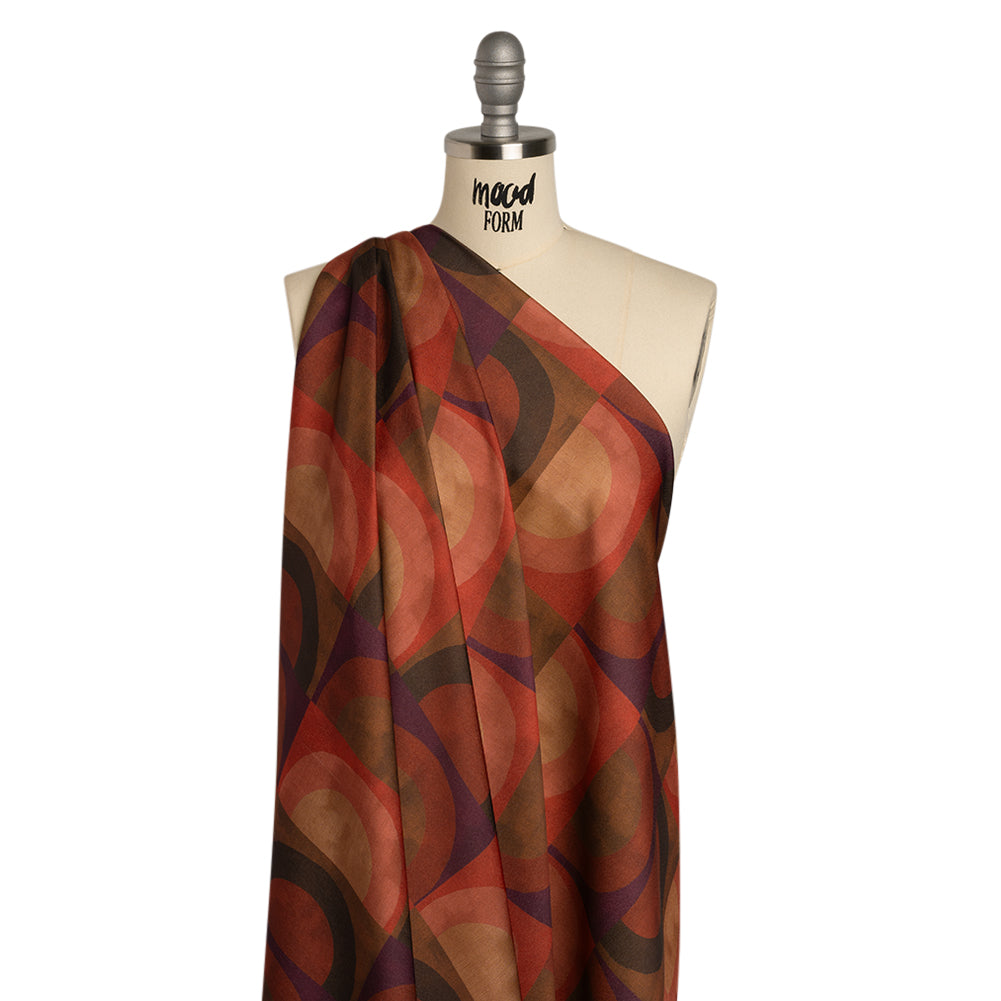 Polyester Crepe-Back Satin - Red, Brown and Purple Half Circle Blocks - Mood Exclusive Adobe Abode Print - Joann Fabrics