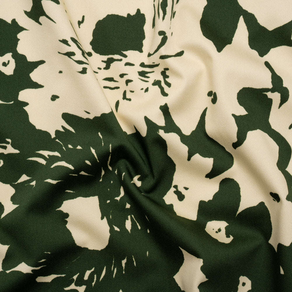 Stretch Cotton Sateen - Hunter Green and Cream Big Floral - Rorschach Rosettes Print - Mood Exclusive Acadia Collection - Joann Fabrics