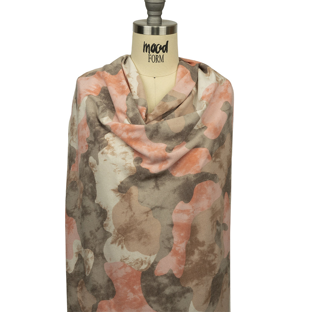 Coral, Beige and Brown Mottled Camouflage Rayon and Polyester Jersey - Joann Fabrics