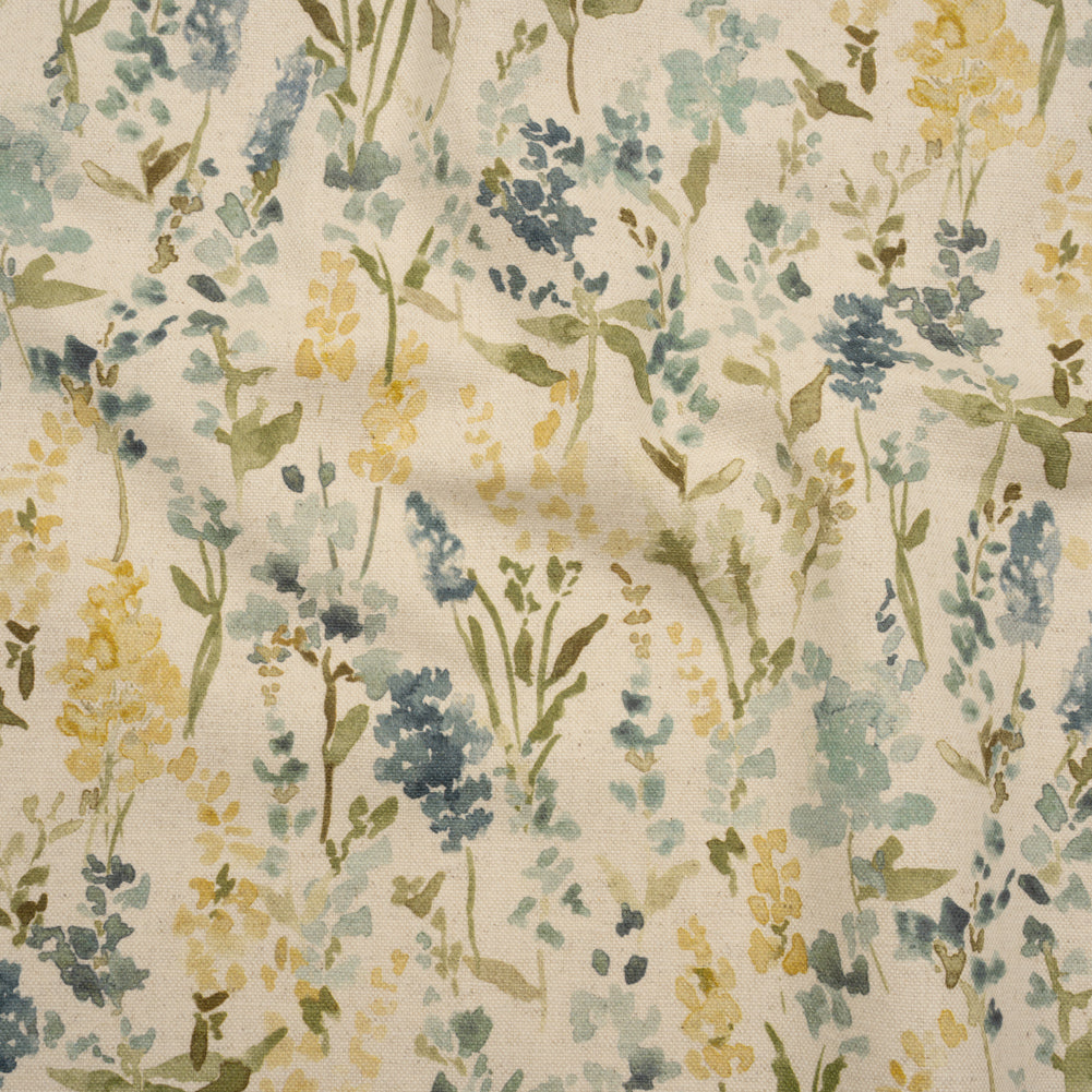 Printed Cotton and Linen Canvas - Azure Painterly Flowers - British Imported - Joann Fabrics