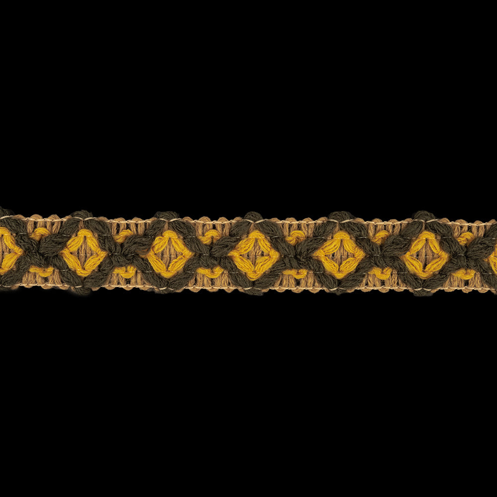 Beige, Mustard and Rifle Green Diamonds Embroidered Trim - 1
