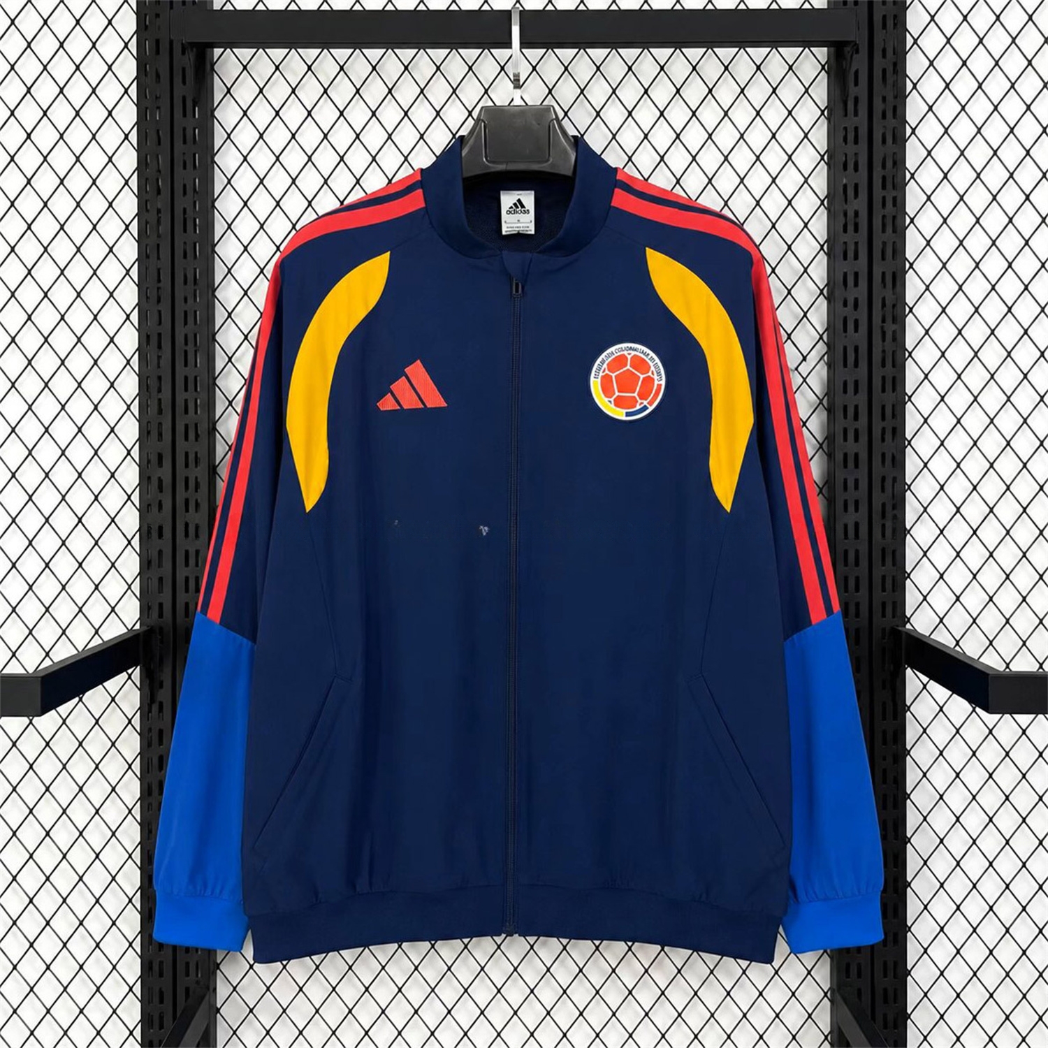 Colombia 2026 Retro Style Windbreaker Jacket - Dark Blue With Yellow Stripes - UnitedFutballJersey