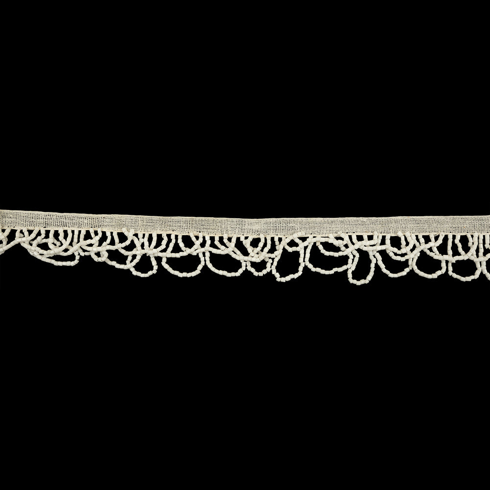 Vintage Chalk White Small Looped Bugle Beaded Fringe - 1