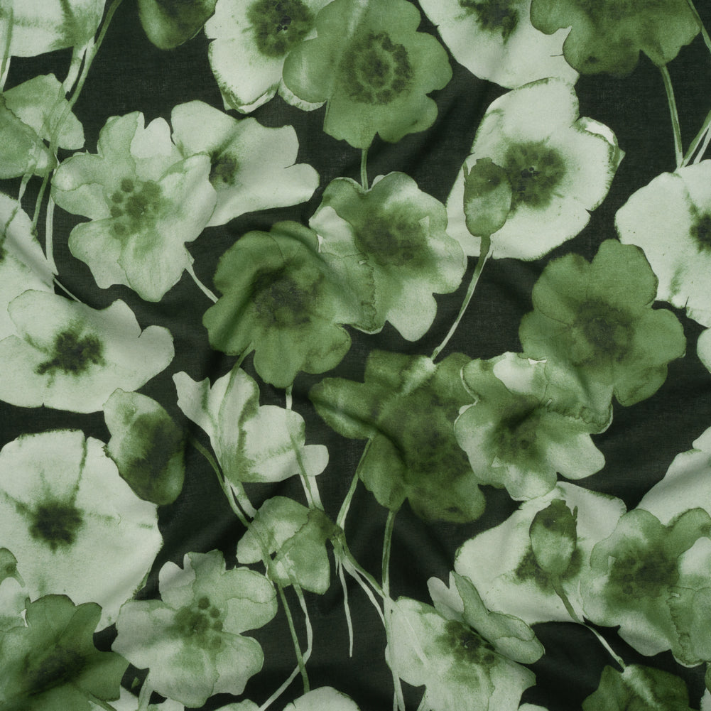 Cotton Voile - Green Painterly Flowers - Coastal Clover Print - Mood Exclusive Acadia Collection - Joann Fabrics