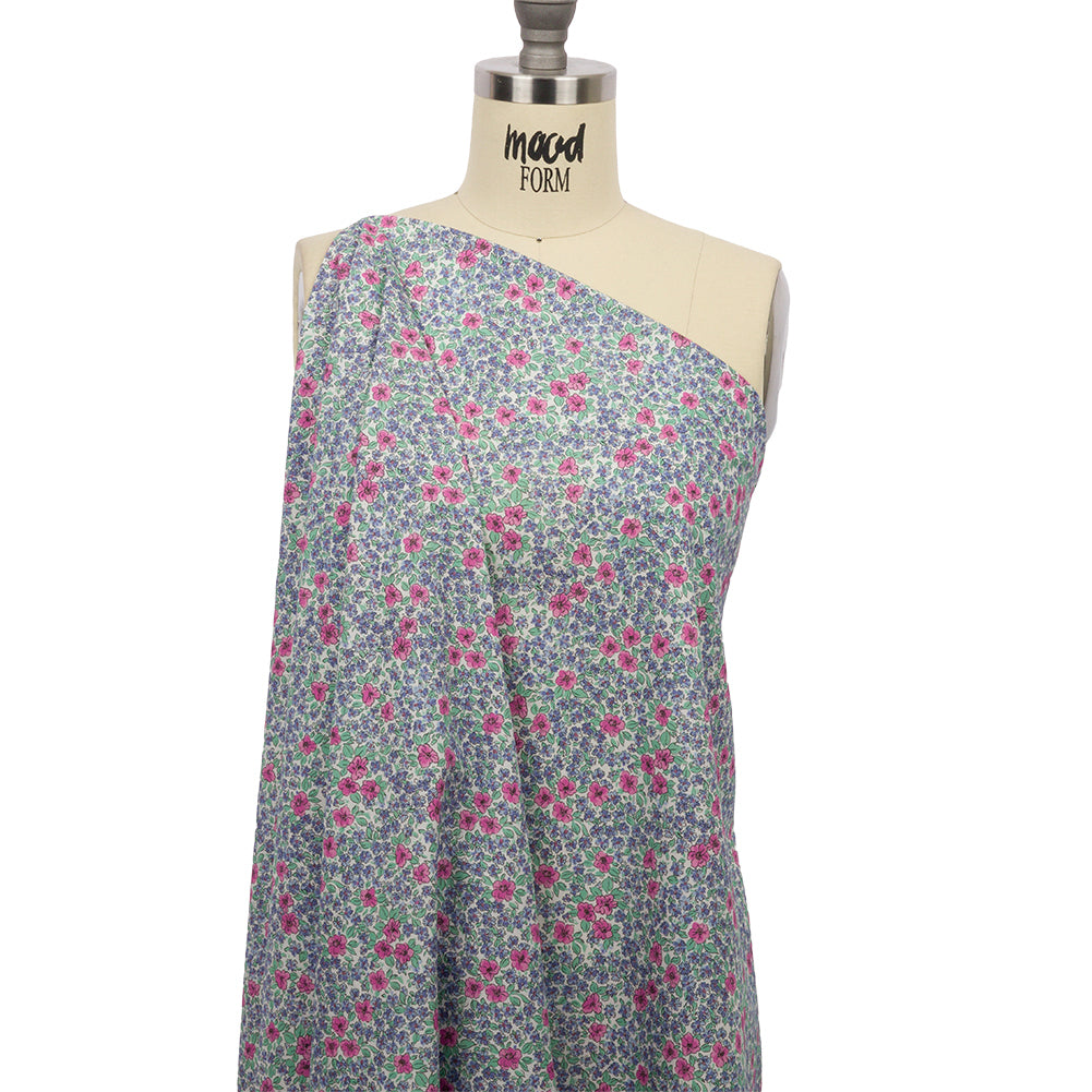 Cotton Poplin - Blue and Pink Floral - Springtime Saunter Print - Mood Exclusive Secret Garden Collection - Joann Fabrics