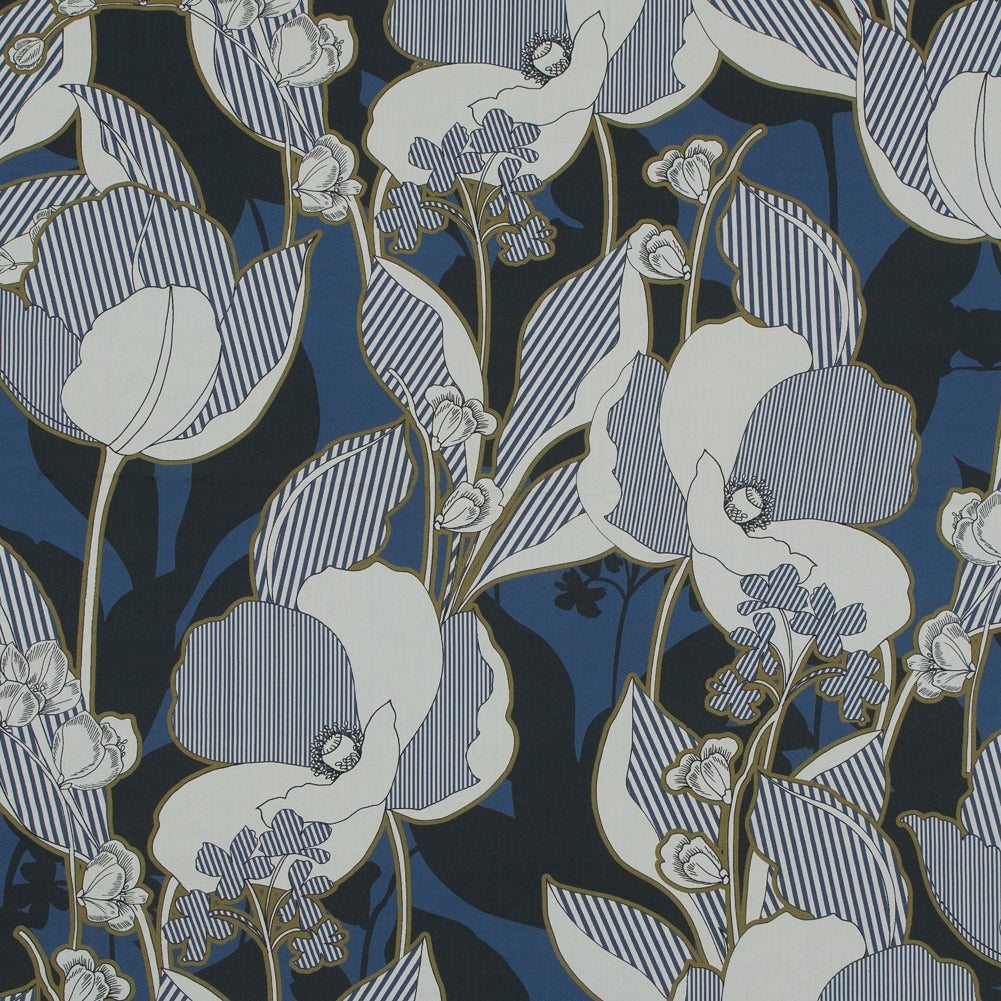Cotton Poplin - Blue Striped Flowers - Fleurs en Bleu Print - Mood Exclusive Avenable Collection - Joann Fabrics