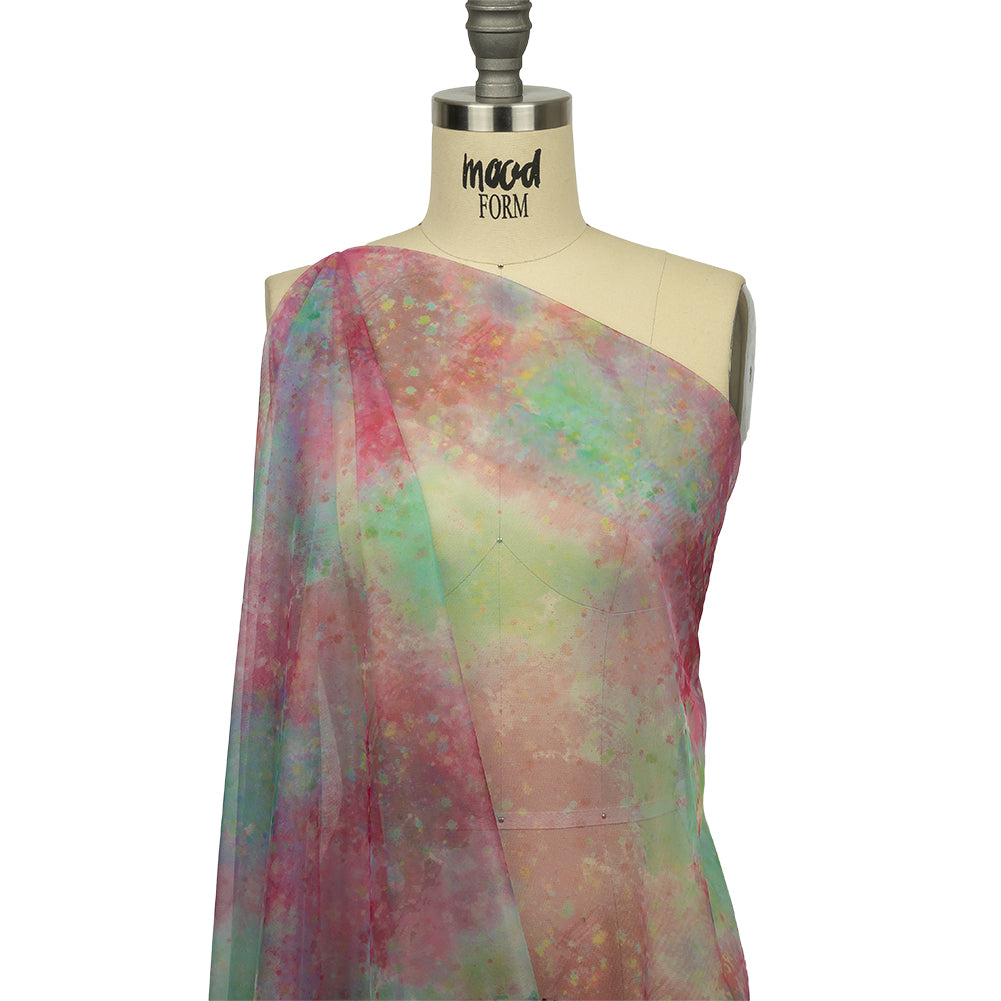 Pink, Green and Yellow Spots and Splatters Watercolor Printed Tulle - Joann Fabrics