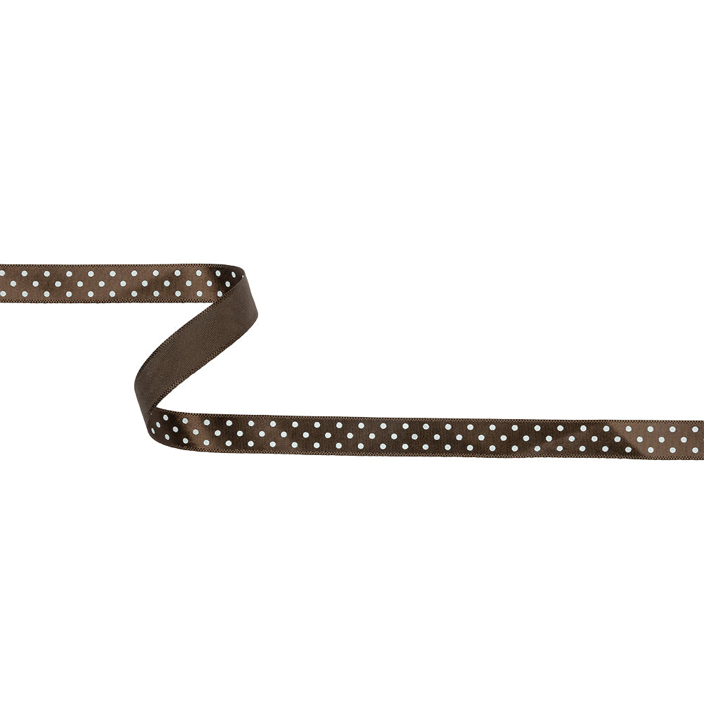 Brown and White Polka Dot Satin Ribbon - 0.375