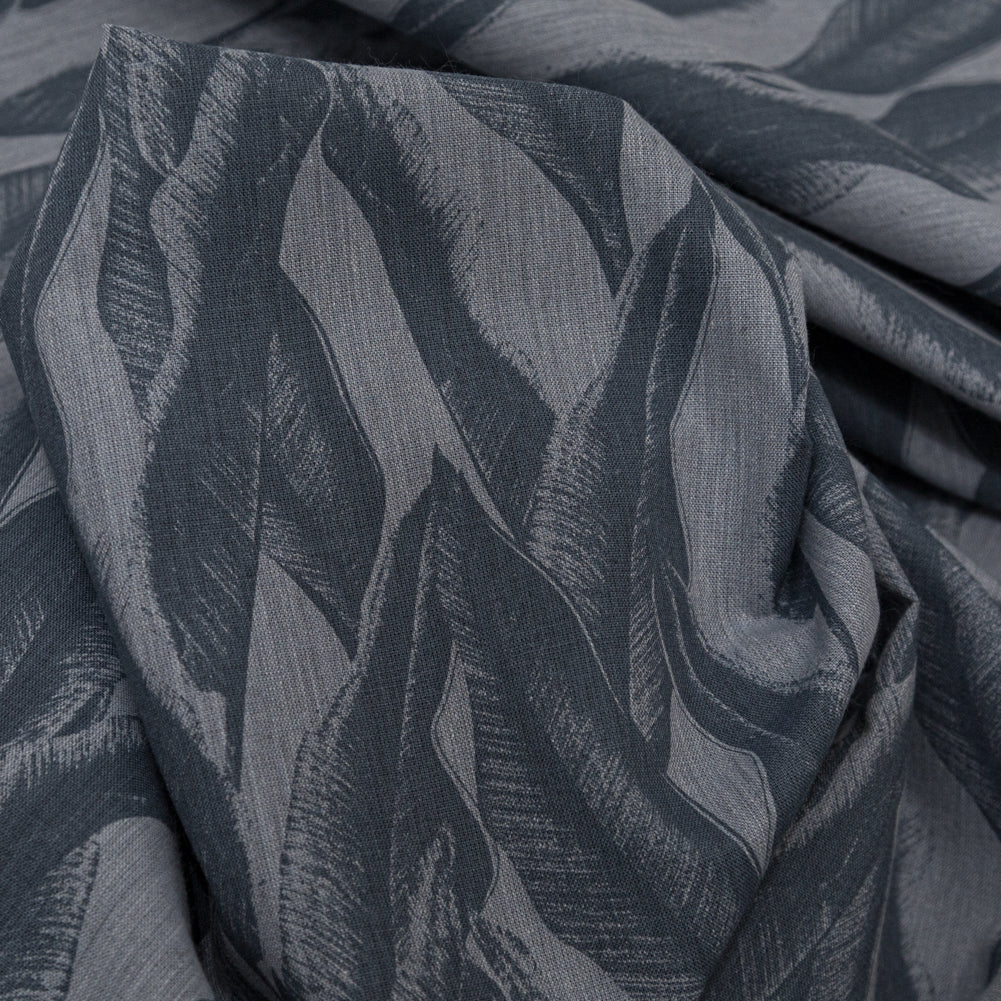 Organic Cotton Shirting - Heathered Icelandic Blue and Grisaille Leaves - Joann Fabrics