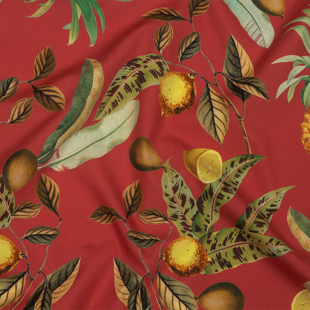 Cotton Poplin - Red and Yellow Leaves and Fruit - Girl from Ipanema Print - Mood Exclusive Avenable Collection - Joann Fabrics