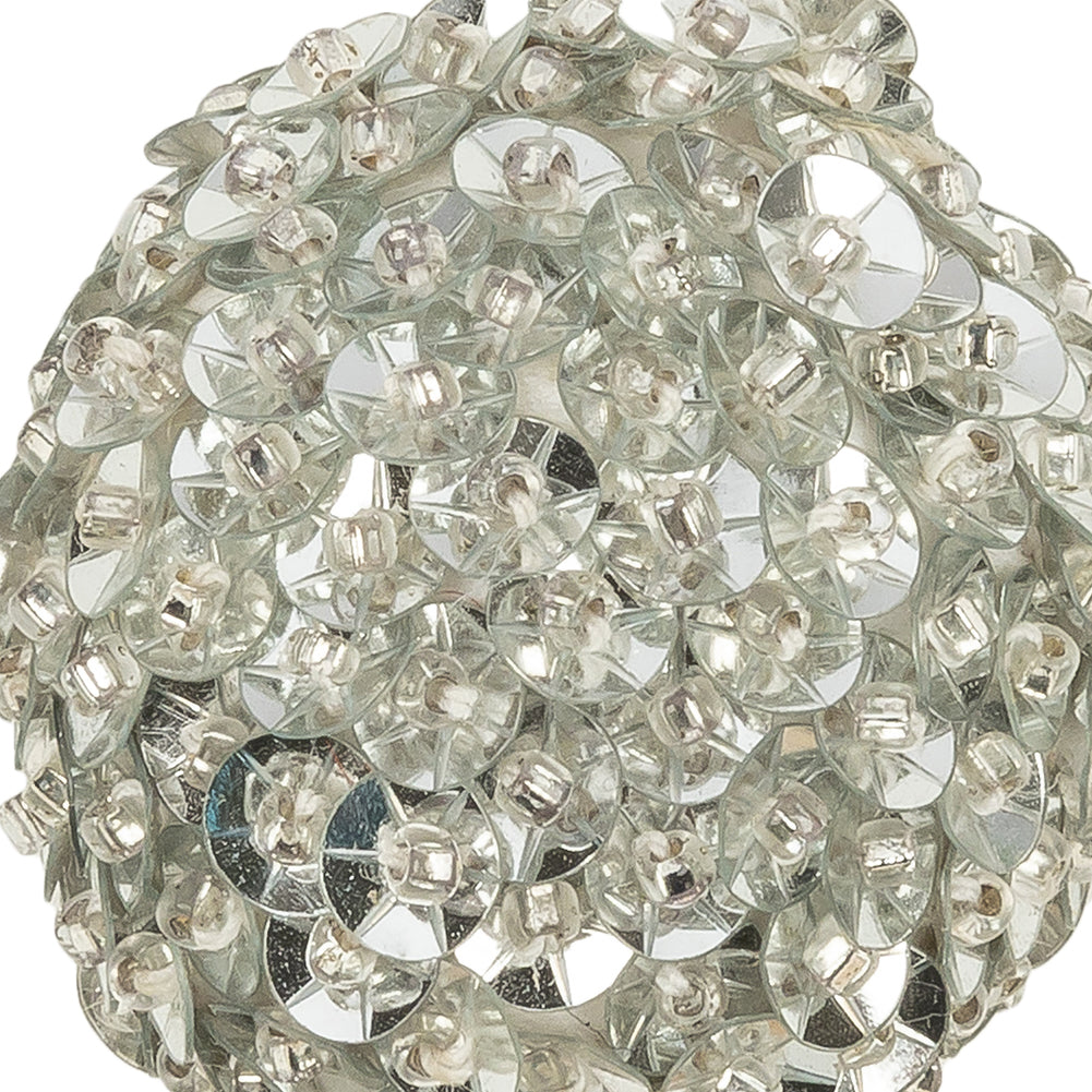 Vintage Silver Sequins and Silver-Lined Seed Beaded Tassel Applique - 1.25