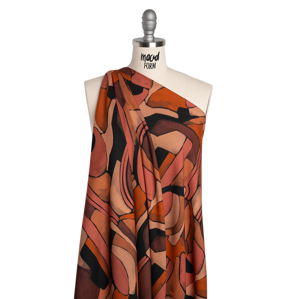 Viscose Crepe - Burgundy, Orange and Peach Abstract Blocks - Mood Exclusive Tumbling Blocks Print - Joann Fabrics