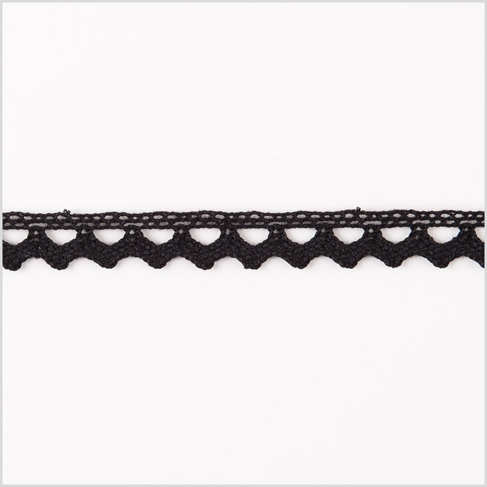 European Black Cotton Lace Trimming with Triangular Edge - 3/8