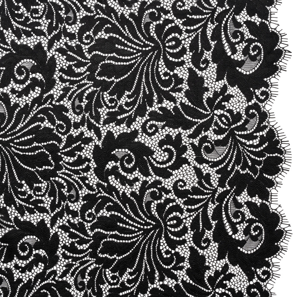Raschel Lace Panel with Scalloped Finished Edges - Black Ornamental Floral - Joann Fabrics