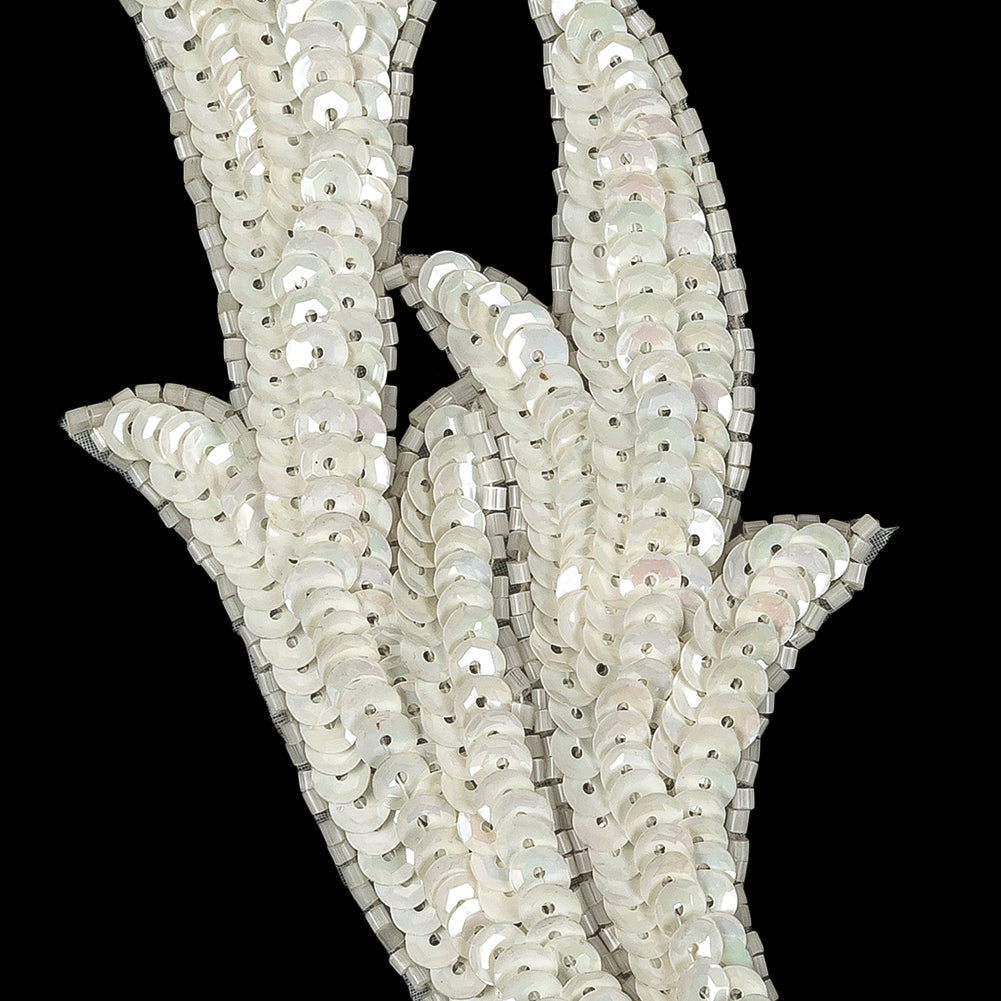 Vintage White Iris Leaf Sequined Applique - 7.5