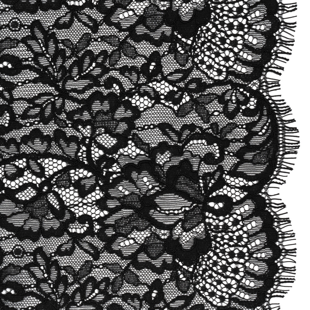 Corded Raschel Lace Panel with Finished Edges - Black Classic Florals - Joann Fabrics