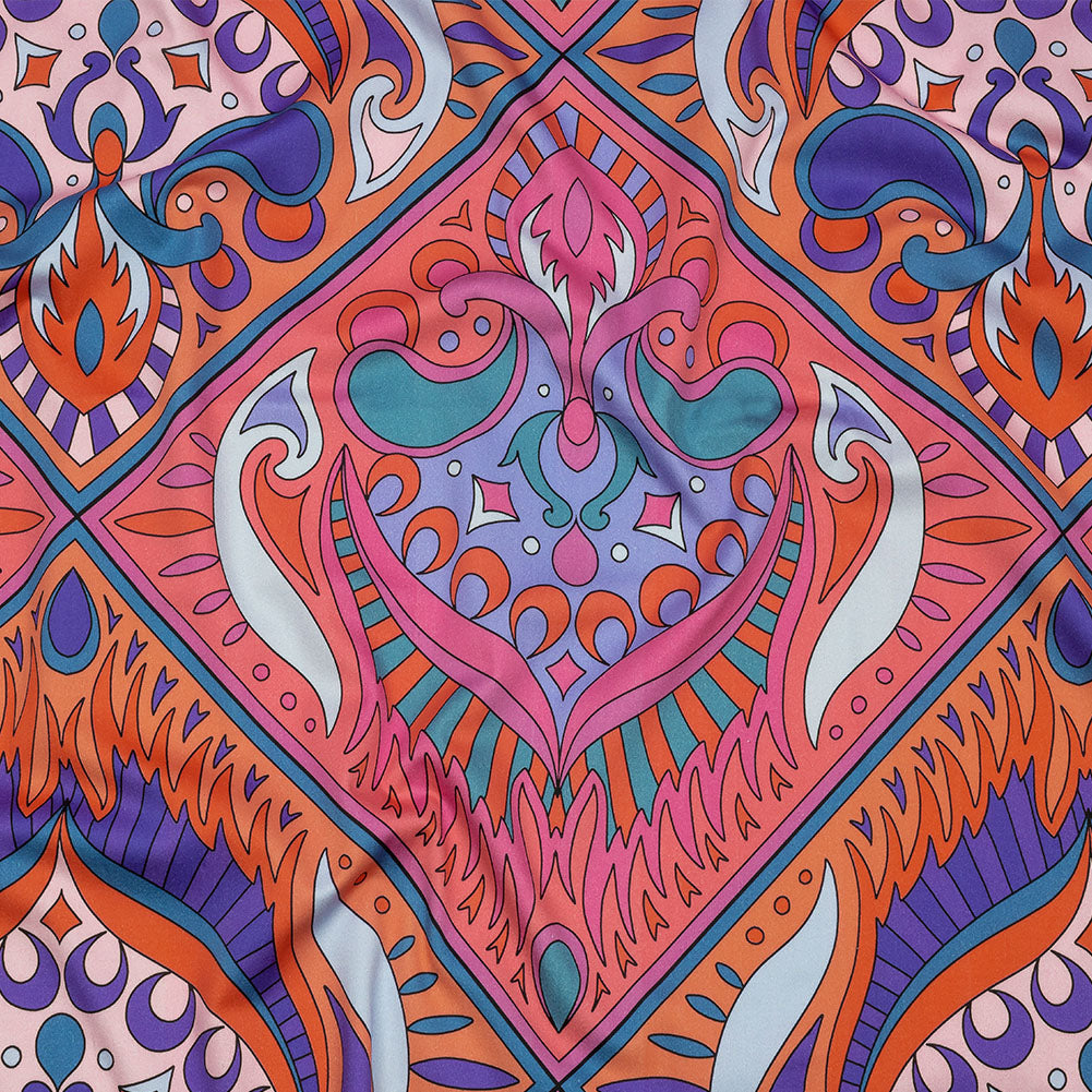 Stretch Cotton Sateen - Pink Paisley Diamonds - Bejeweled Blaze Print - Mood Exclusive Groove Collection - Joann Fabrics