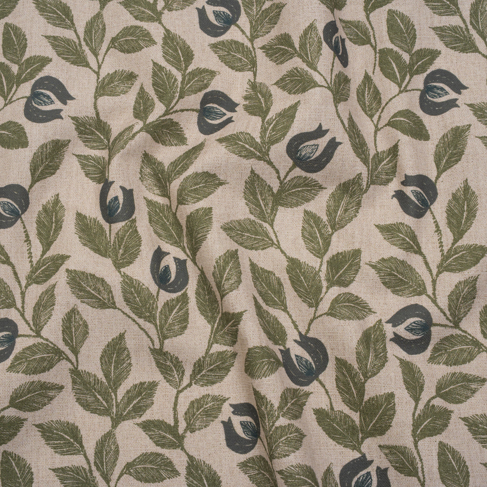 Printed Cotton Canvas - Moss Budding Flowers and Leaves - British Imported - Joann Fabrics