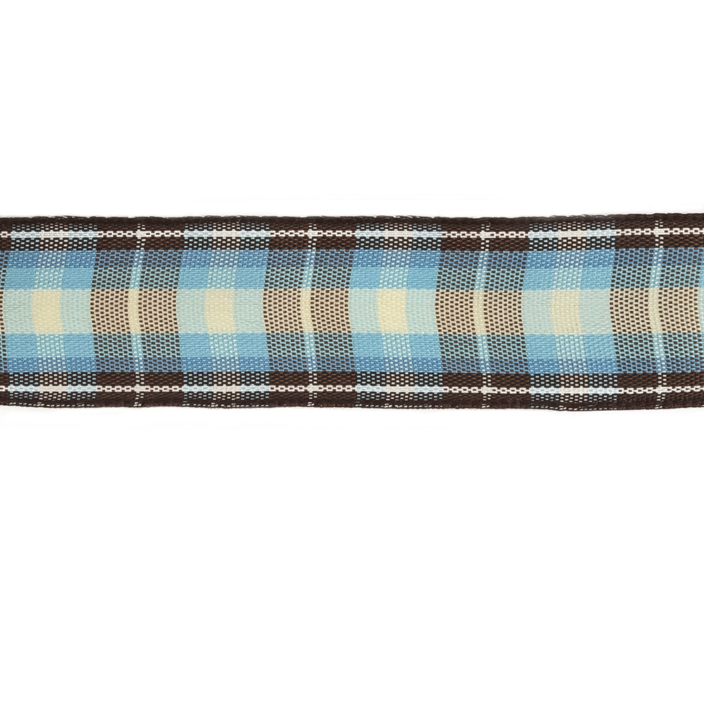 Brown, Blue and Pear Sorbet Plaid Woven Ribbon - 0.9375