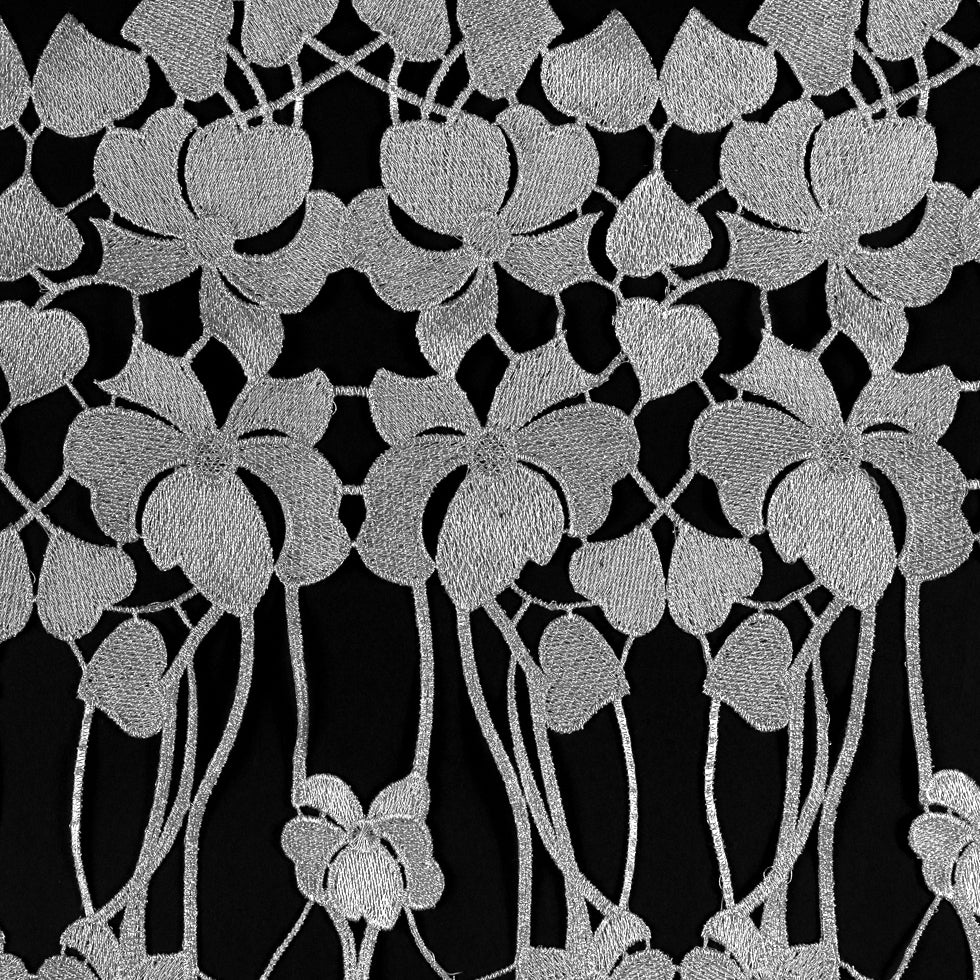 Metallic Silver Floral Lace Trimming - 16