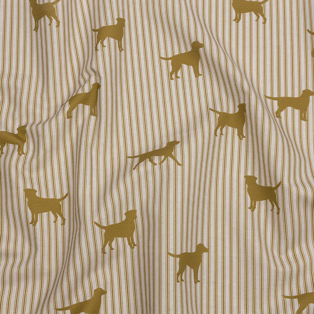 Cotton Canvas Print - Gold Dog Silhouettes and Ticking Stripes - British Imported - Joann Fabrics