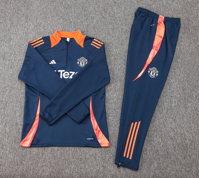 2024/2025 Manchester United Half-Pull Training Suit Royal Blue Football Shirt 1:1 Thai Quality Set