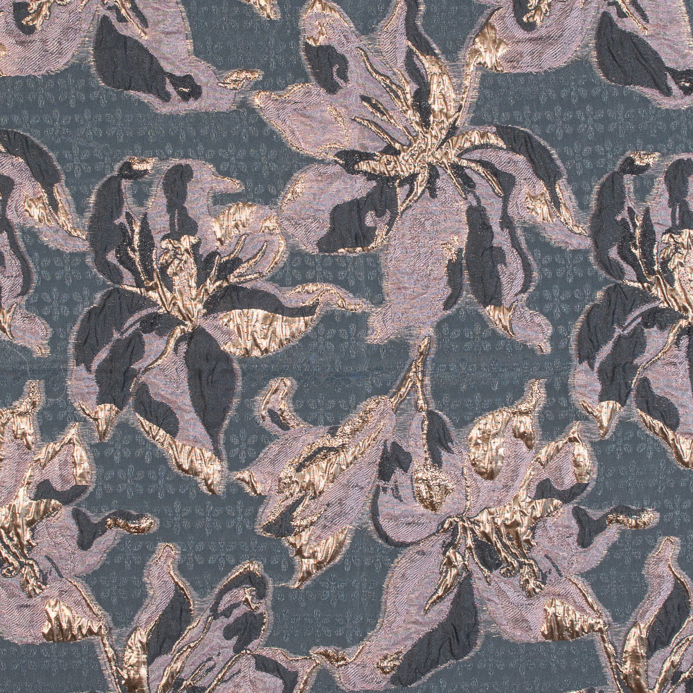 Mauve, Gray and Metallic Gold Luxury Floral Burnout Brocade - Joann Fabrics