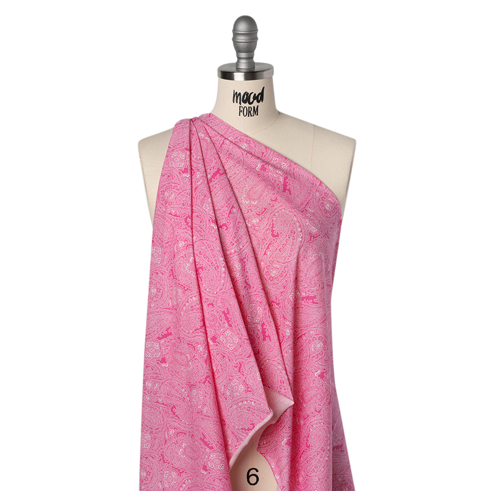 Cotton and Polyester Jersey Print - Hot Pink and White Paisley - Deadstock - Joann Fabrics