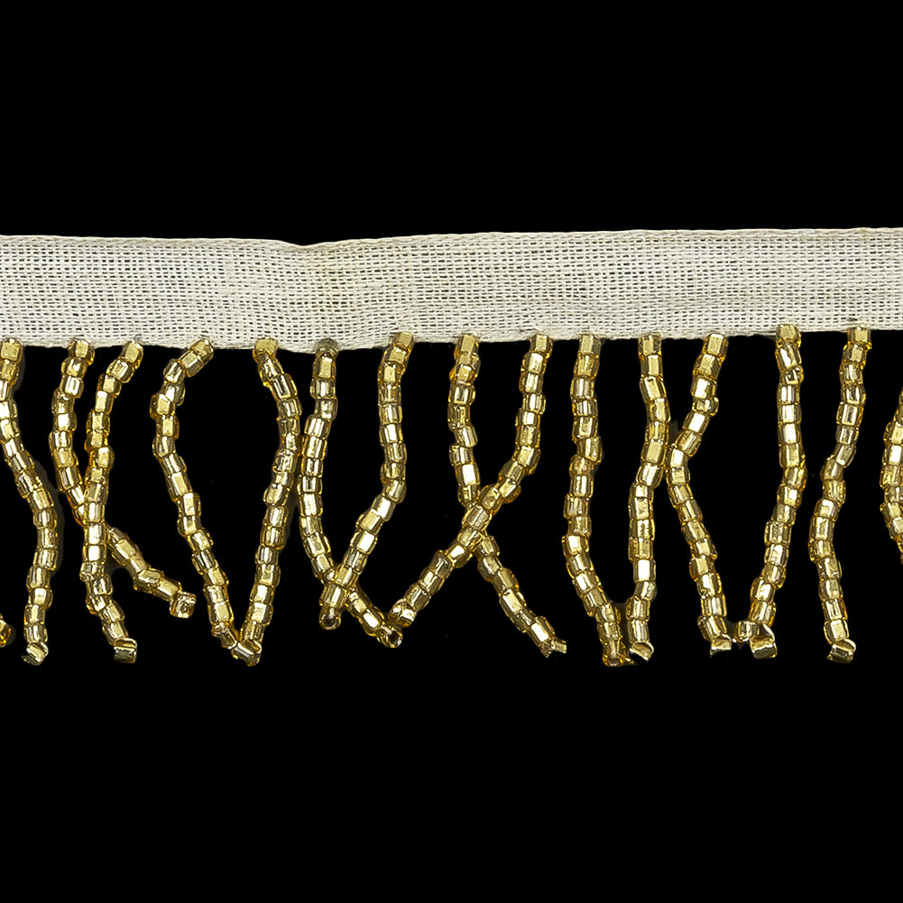 Vintage Gold and White Chop Beaded Chainette Fringe - 1