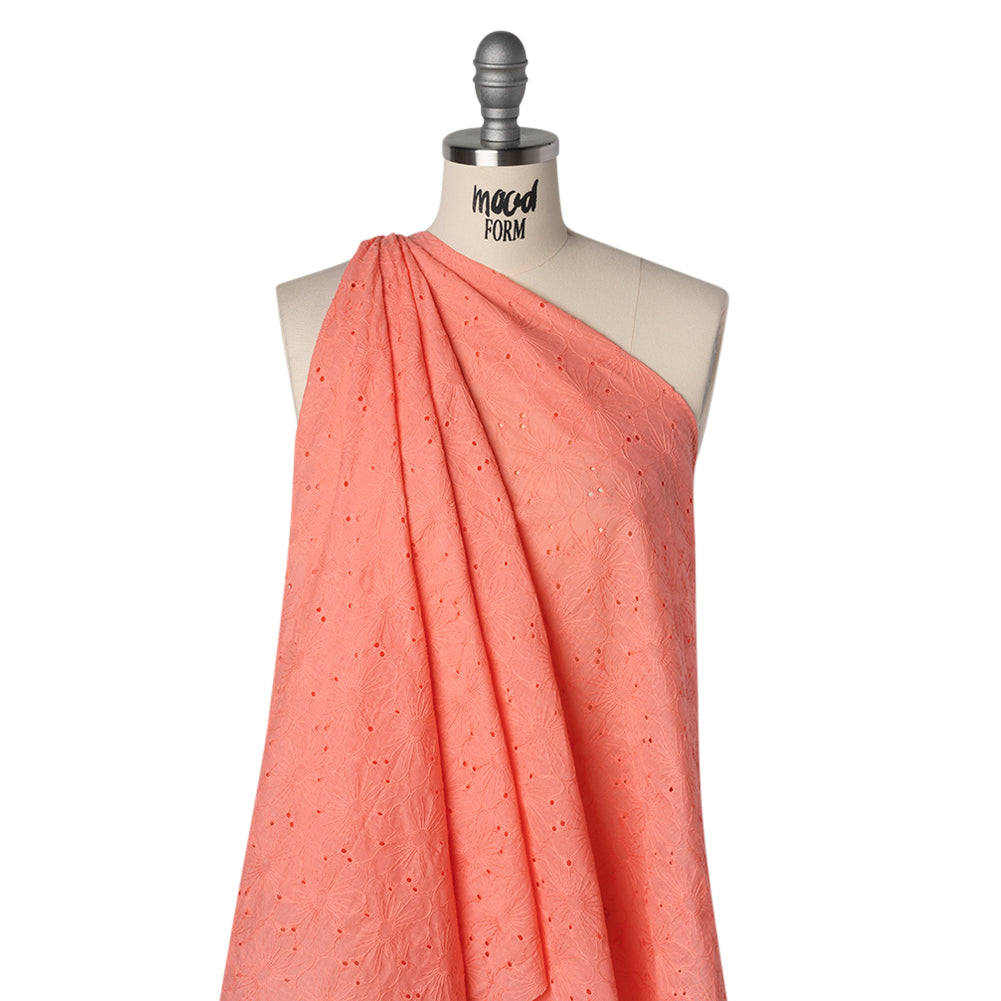 Embroidered Eyelet Cotton Voile - Warm Coral All-Over Flowers - Naomi Collection - Joann Fabrics