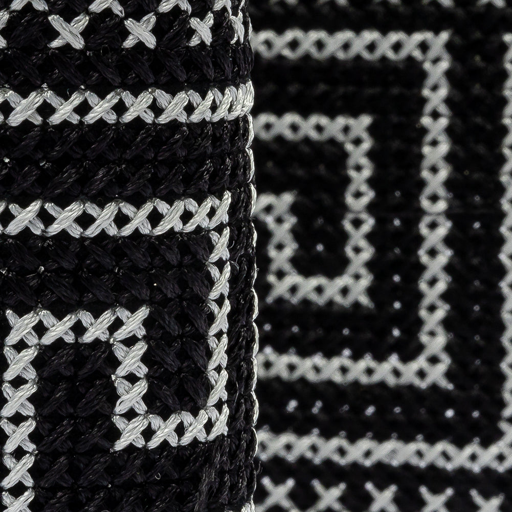 Black and Silver Cross Stitch Greek Key Trim - 2.75