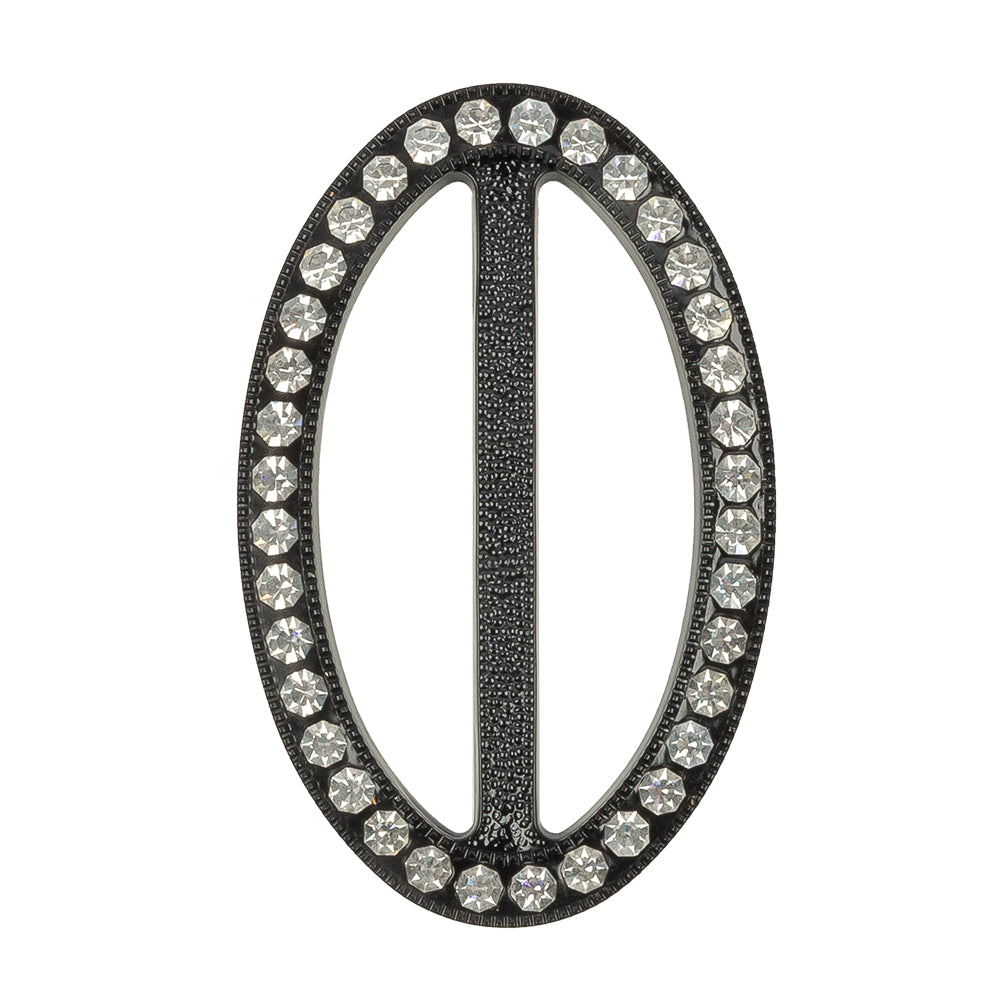 Vintage Crystal Rhinestones and Black Oval Plastic Slider - 2.625