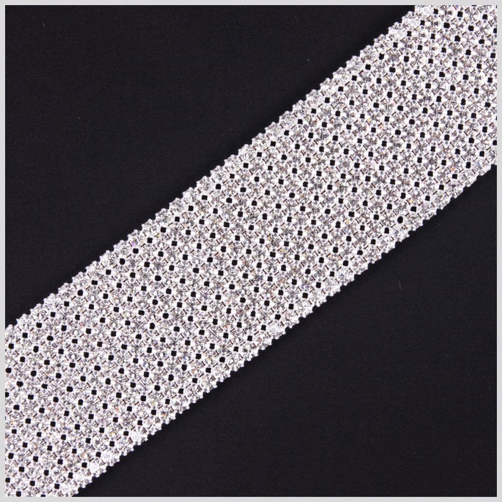 10 Rows Crystal Silver Plated on Black Net Metal & Czech Rhinestone - 1.875” - Joann Fabrics