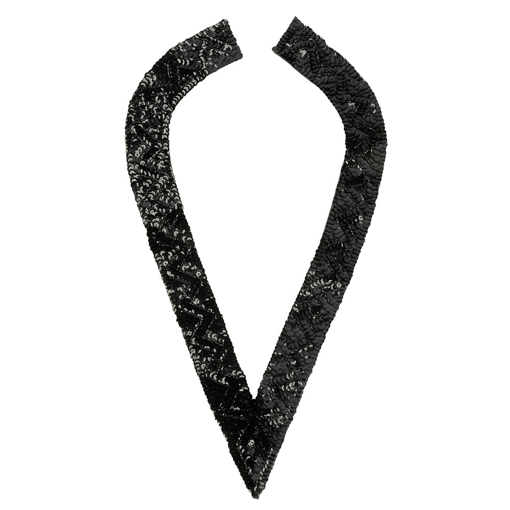 Vintage Silver Sequins and Beaded Pointy Collar Applique - 15