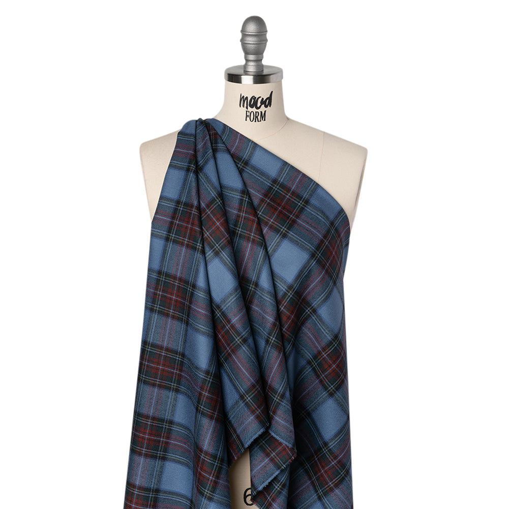 Virgin Wool Twill Made in Italy - Blue and Dark Red Plaid - Joann Fabrics