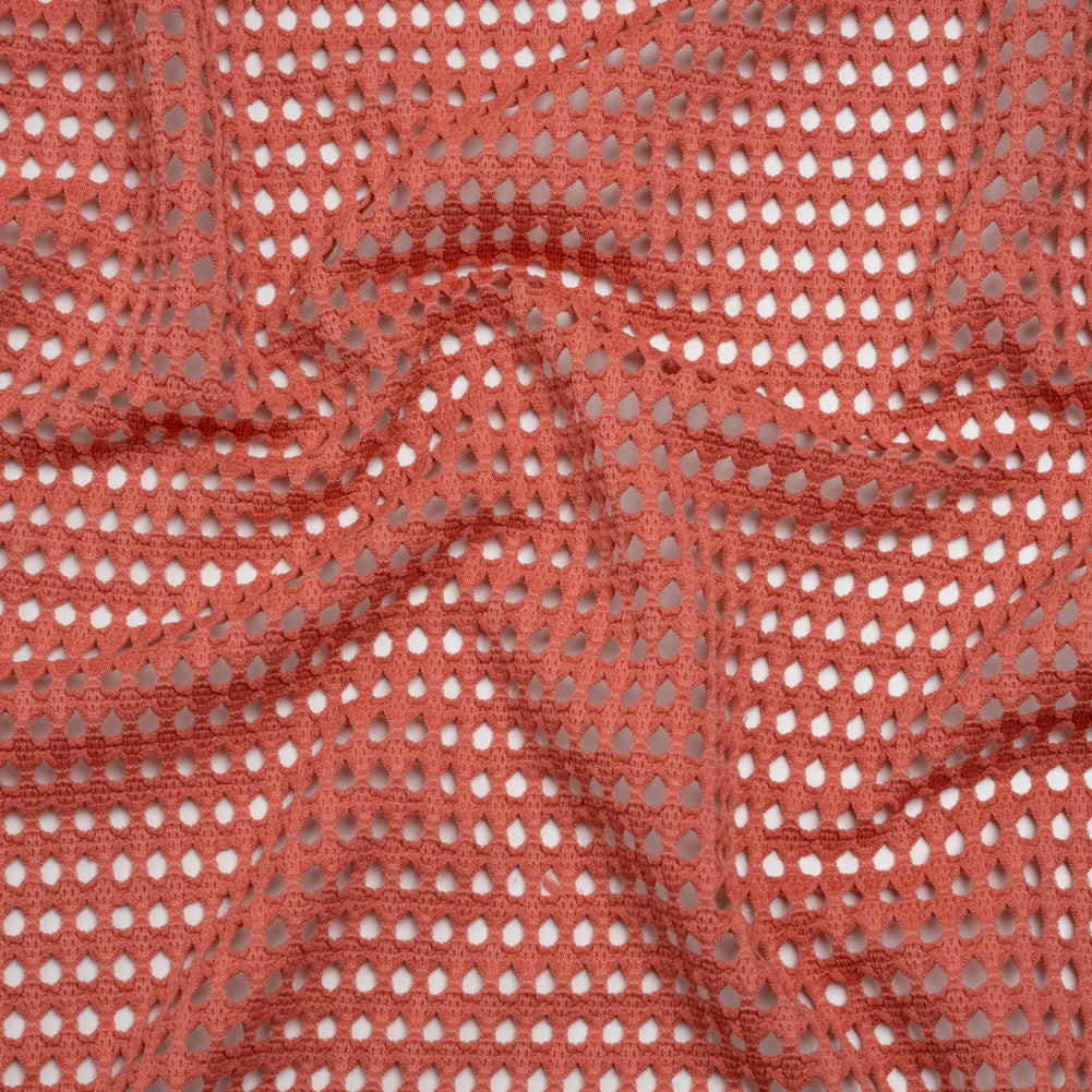 Stretch Polyester Eyelet Knit - Muted Coral Rows of Dots - Designer Deadstock - Joann Fabrics
