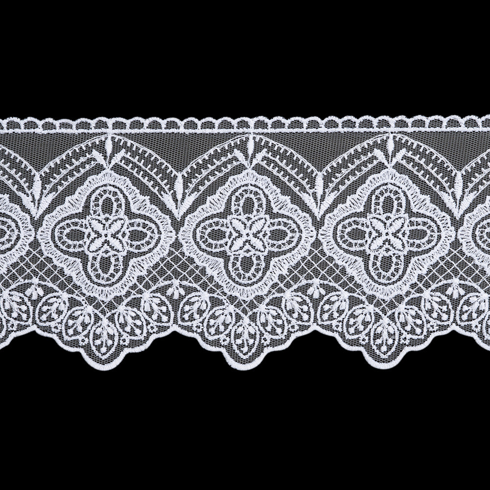 Embroidered Lace Tulle Trim with Scalloped Edges - 3.875