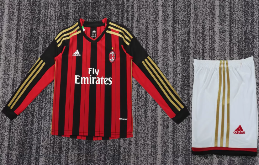 2013-2014 Retro Long Sleeve AC Milan Home Football Shirt 1:1 Thai Quality Kids Size