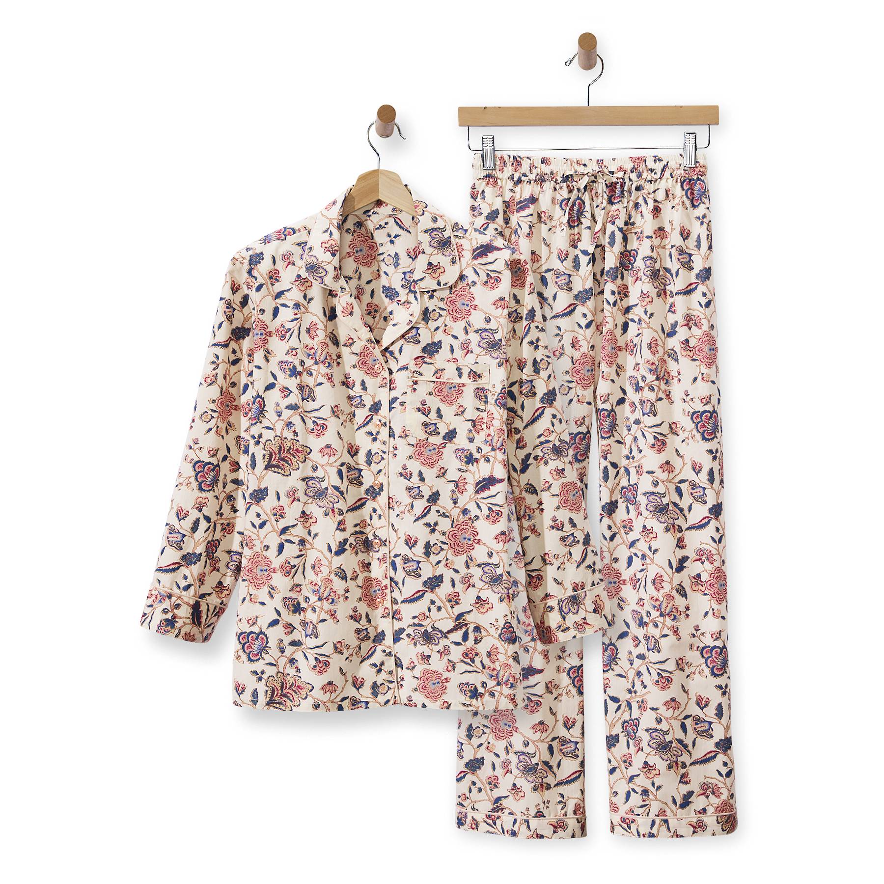 Vintage Floral Cotton Pajamas, Button Front, Piping Trim - Northstyle Catalog