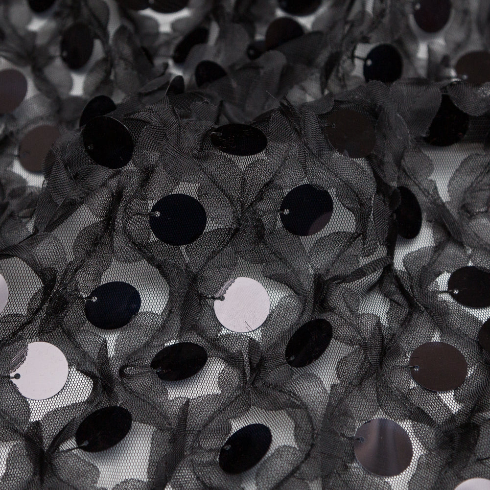 Italian Black 3D Floral Circle Paillette Sequined Tulle - Joann Fabrics
