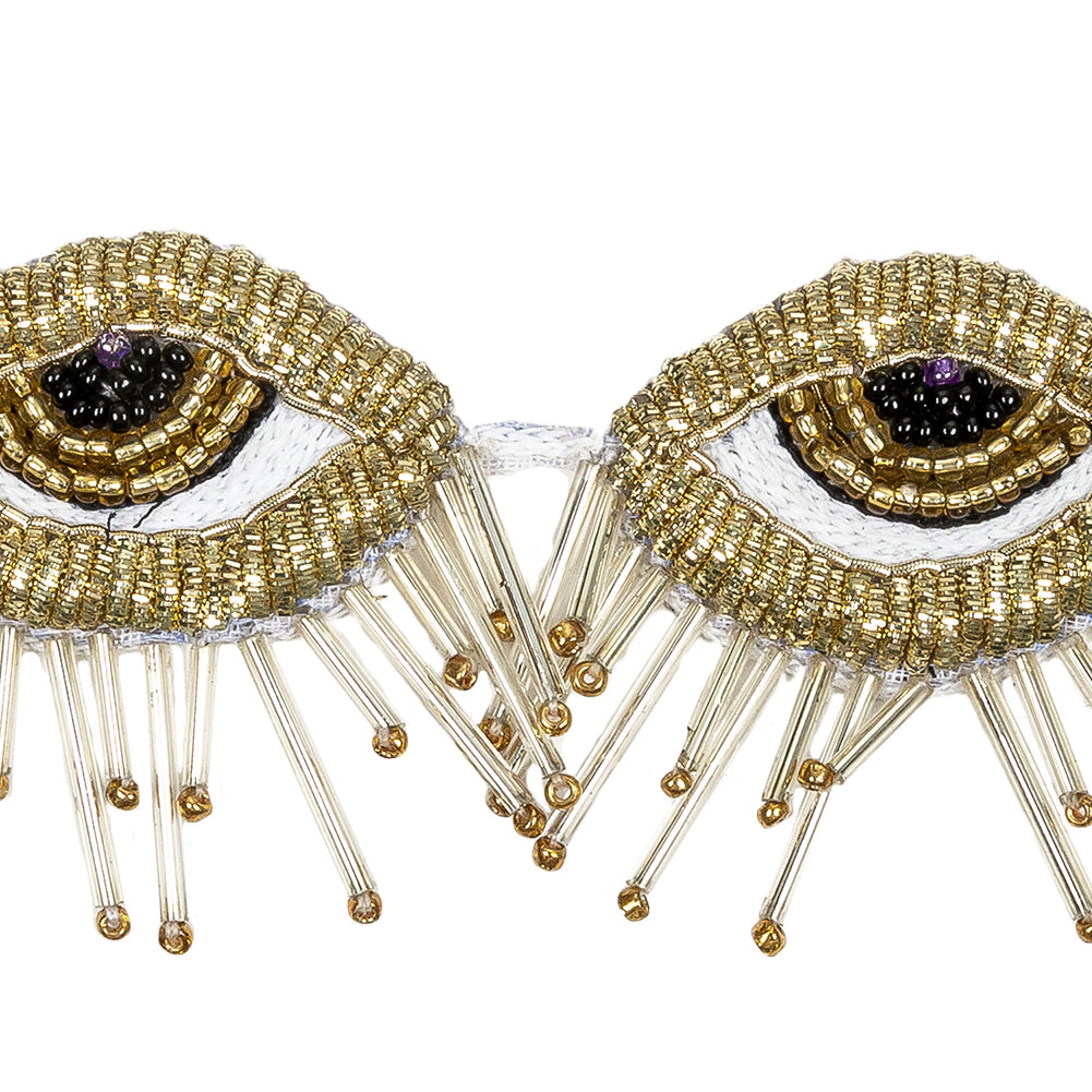Gold, Black and White Pair of Eyes Beaded Applique - 1.875