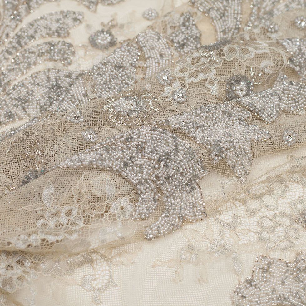 Beaded Lace - Ivory and Silver Floral - Joann Fabrics
