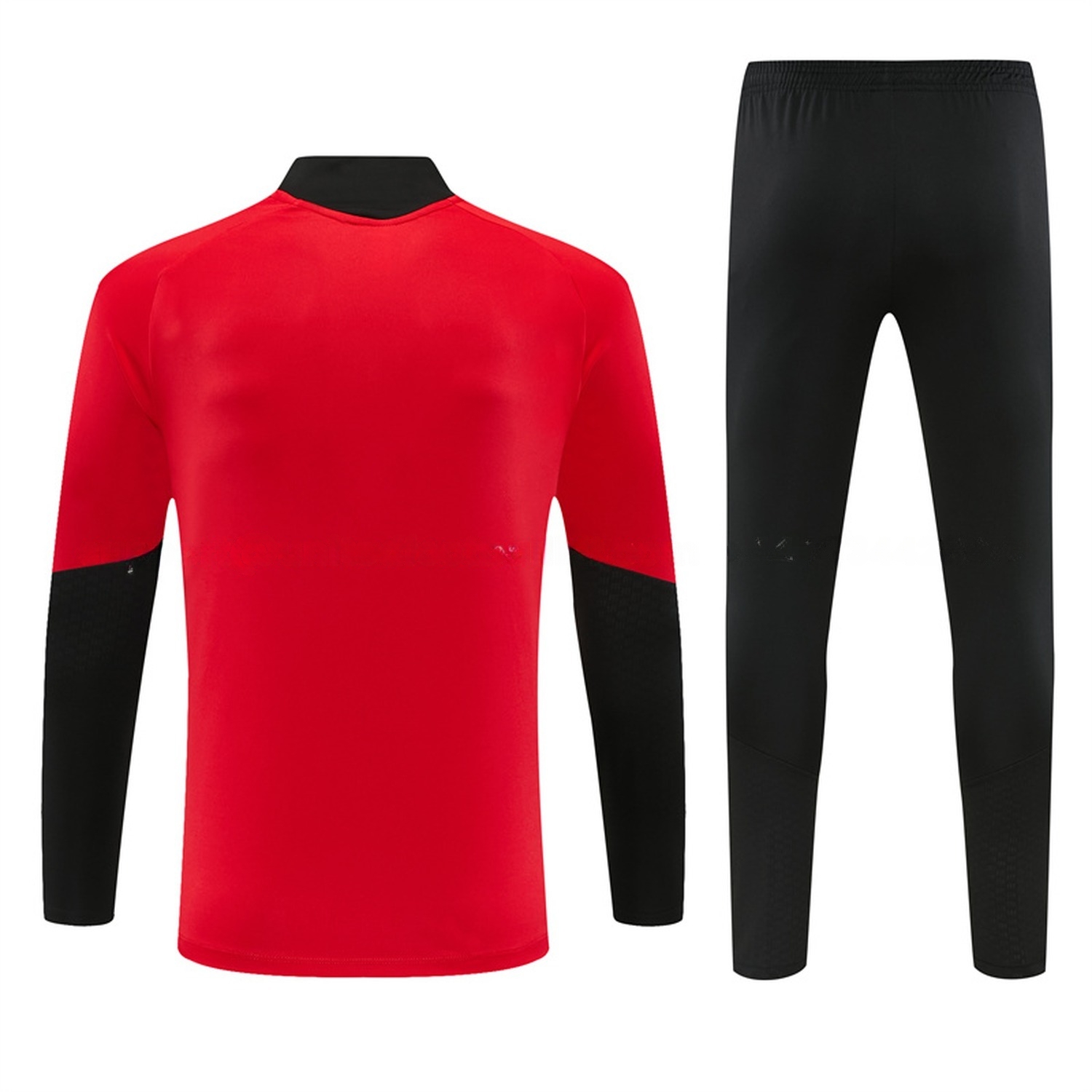 Manchester United 26-27 Black Collar Kids Long Sleeve Training Set - Red Top & Black Pants - UnitedFutballJersey