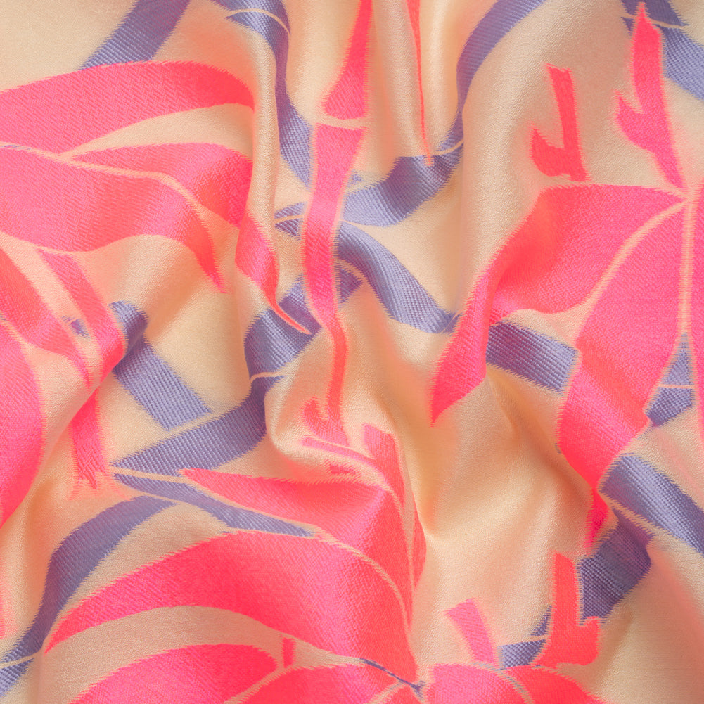 Neon Pink, Periwinkle and Beige Bamboo Lattice Lightweight Polyester and Viscose Luxury Brocade - Joann Fabrics