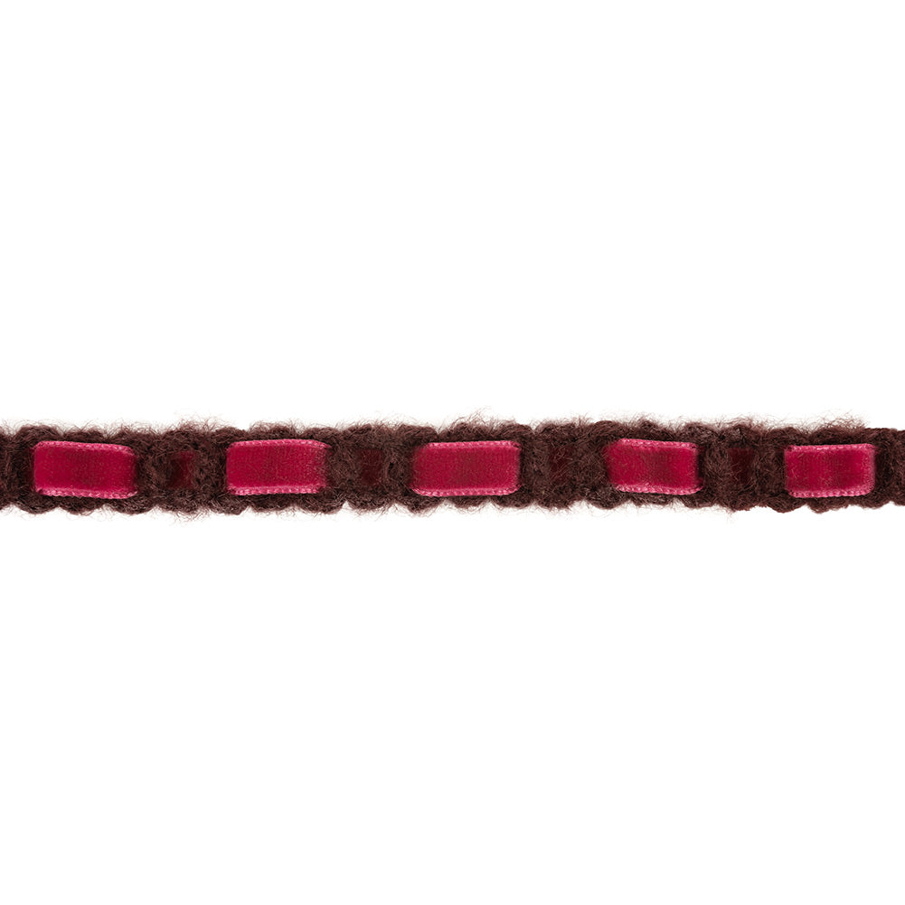Wine Red Crocheted Trim with Magenta Velvet Ribbon Core - 0.625