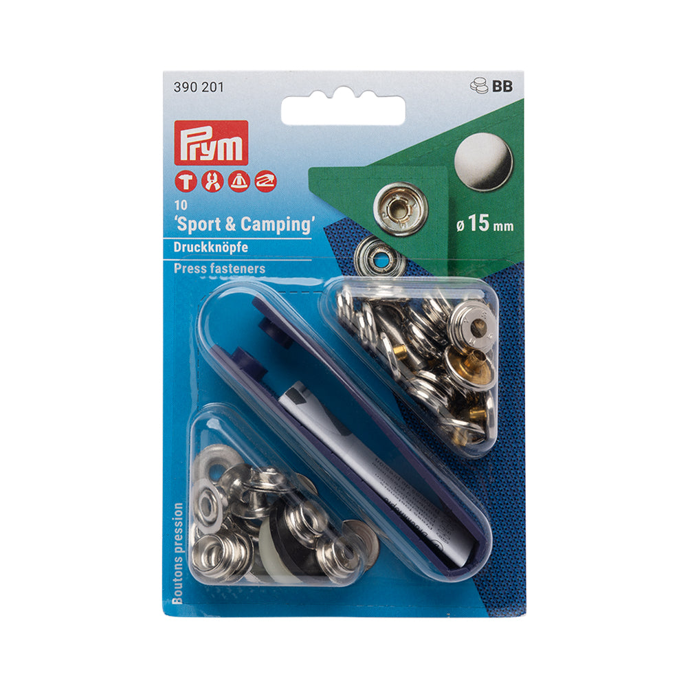 Prym Sport & Camping Press Fasteners and Tools - Silver 15mm - 10pc - Joann Fabrics